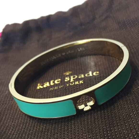 KATE SPADE Hole Punch Spade Hinge Bangle Aqua/Gold - Picture 2 of 13